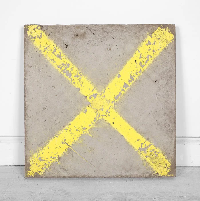 Davina Semo, X MARKS THE ROT, 2011, spray paint transfer on reinforced concrete, 16 x 16 x 1.5 in
