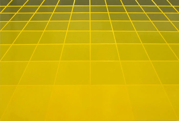 David Malek, Large Yellow Perspective Grid , 2011, oil based high-gloss enamel on panel, 40 x 60 in