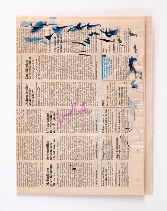 Michael Krebber, Untitled , 1996, Watercolor and ink on newspaper, 12 1⁄2 x 9 3⁄4 in