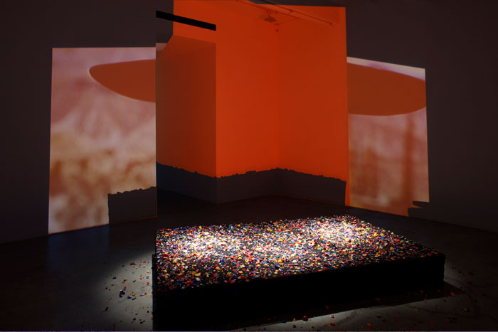  Curtis Mitchell,&nbsp; Once Upon A Time in The West,  video Installation, felt, broken billard balls, dimensions variable 