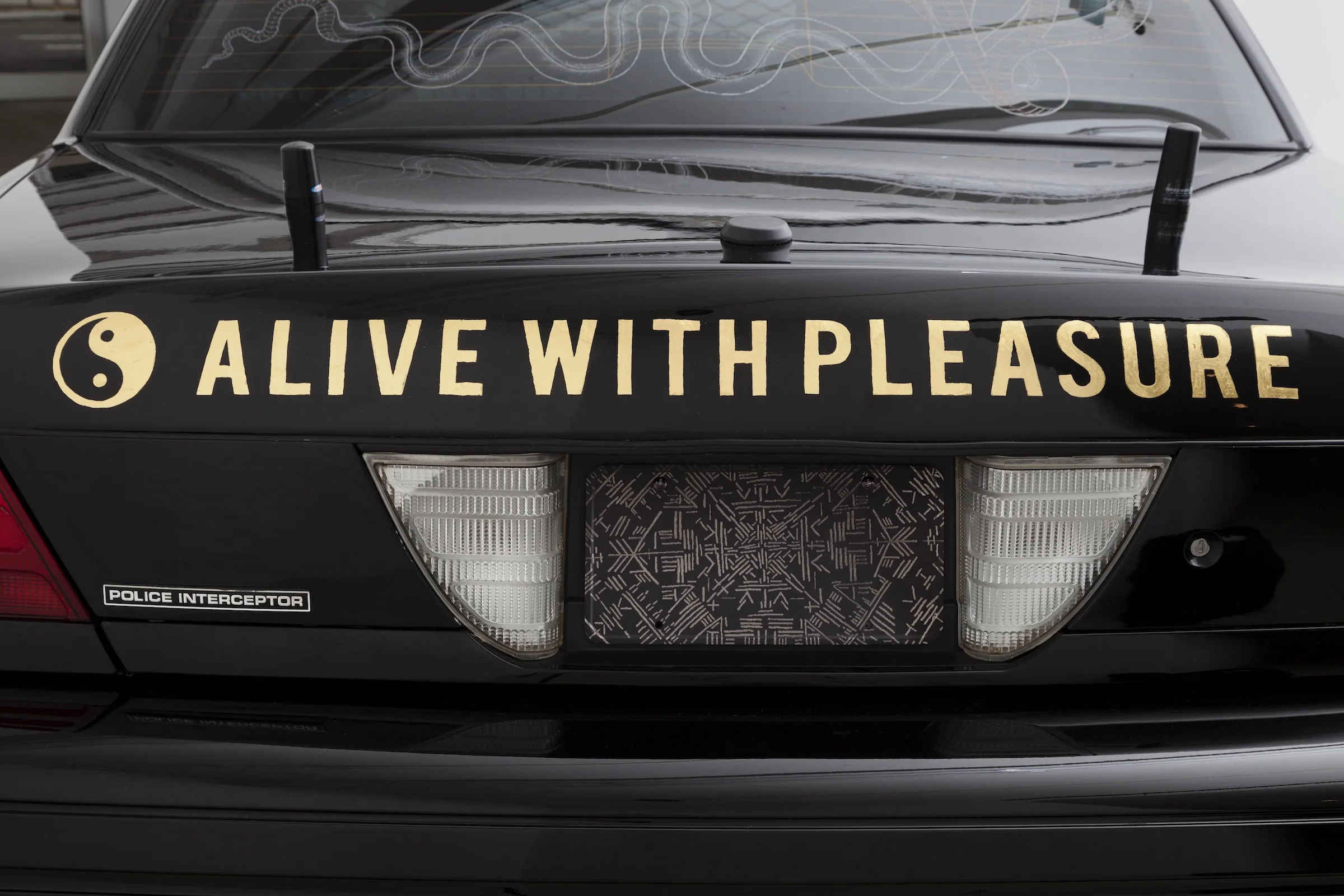 Scott Campbell, Crown Victorious (detail), 2015, remodeled Ford Crown Victoria with
24-carat
gold leaf, 212 x 77 x 57 in