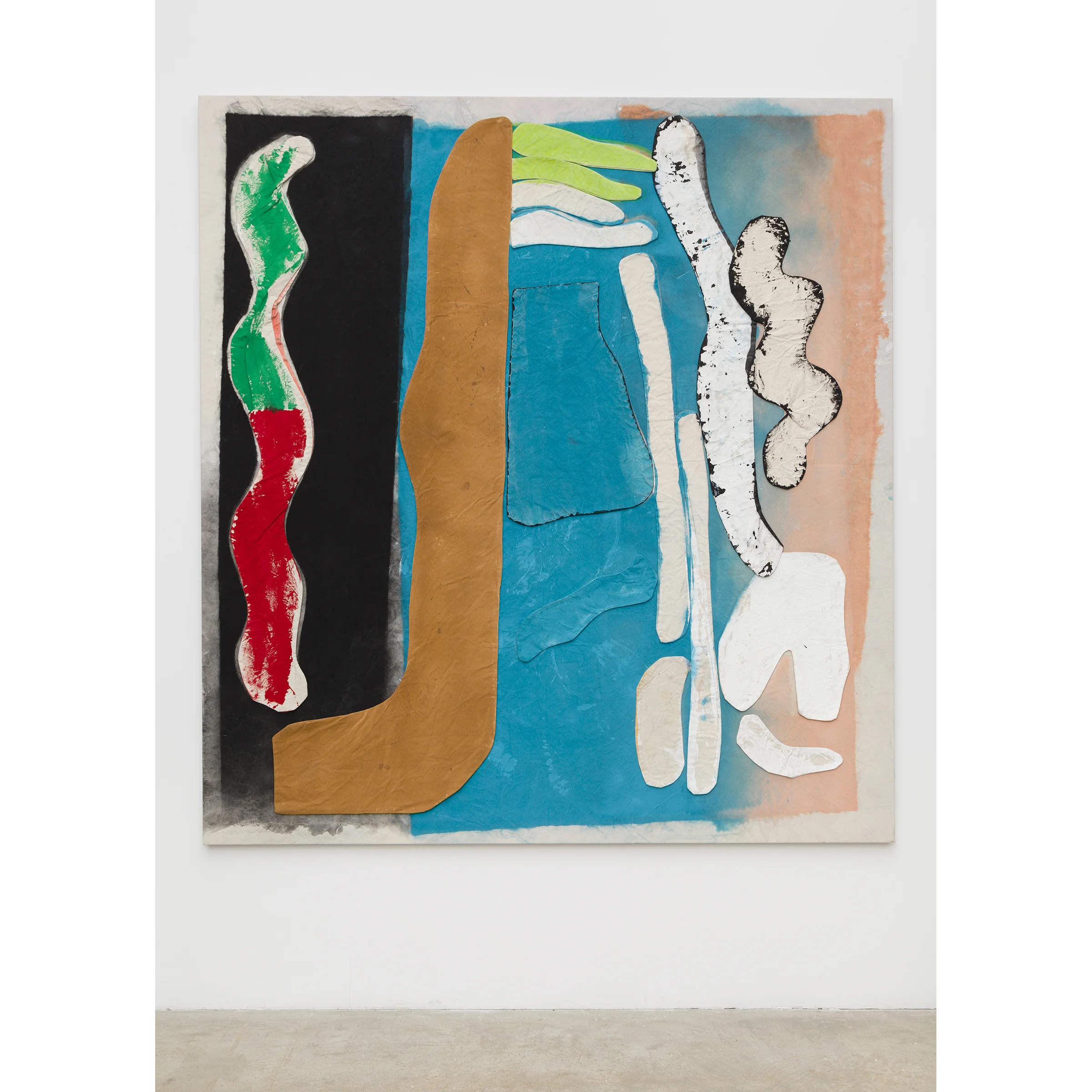 Jess Fuller, Practicing Time , 2014, acrylic, fabric dye and gesso on canvas, 77 x 83 in