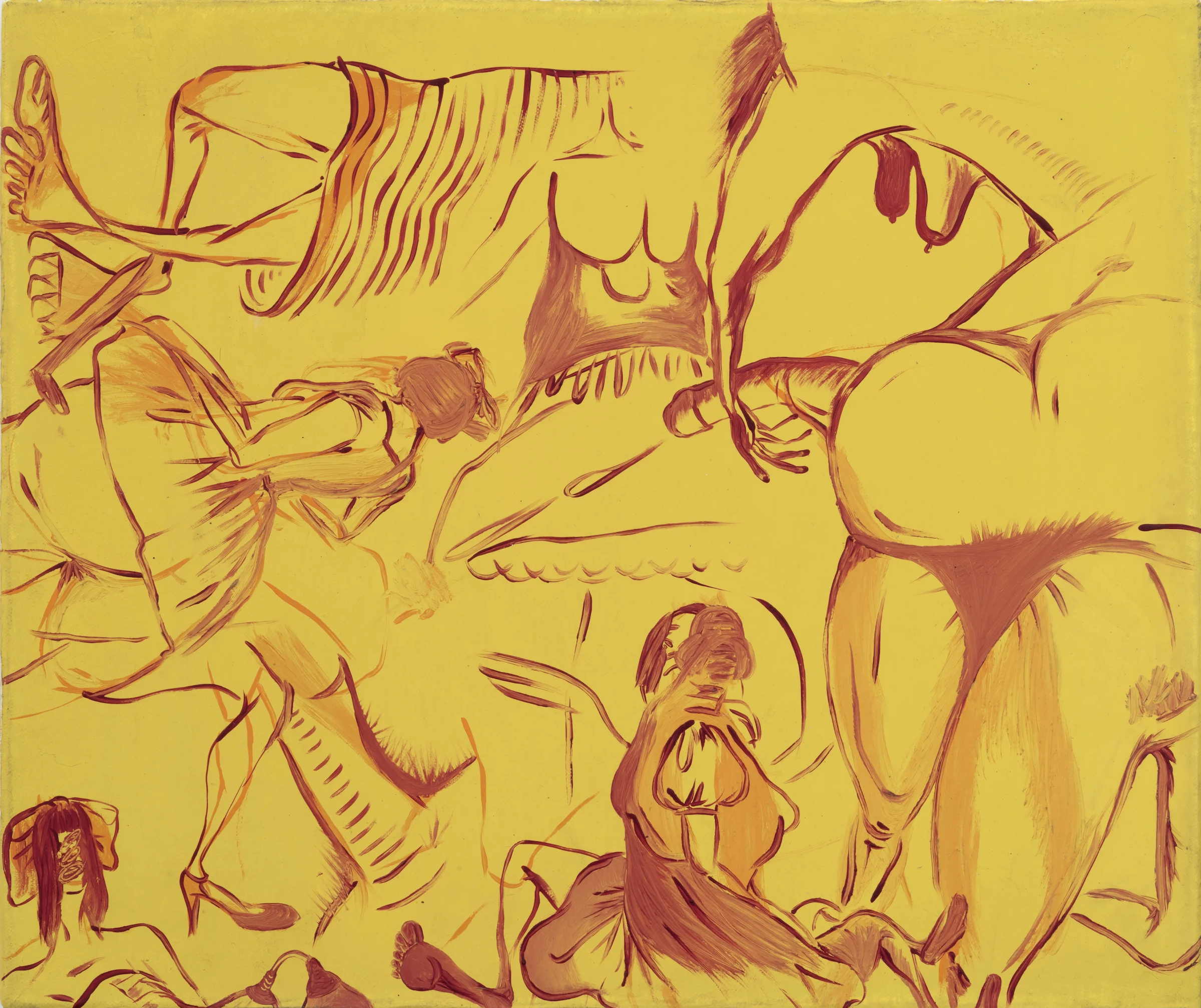 Sue Williams, The Relatives in Yellow , c. 1997, oil on canvas, 15 x 17.25 in © Sue Williams, Courtesy 303 Gallery, New York 