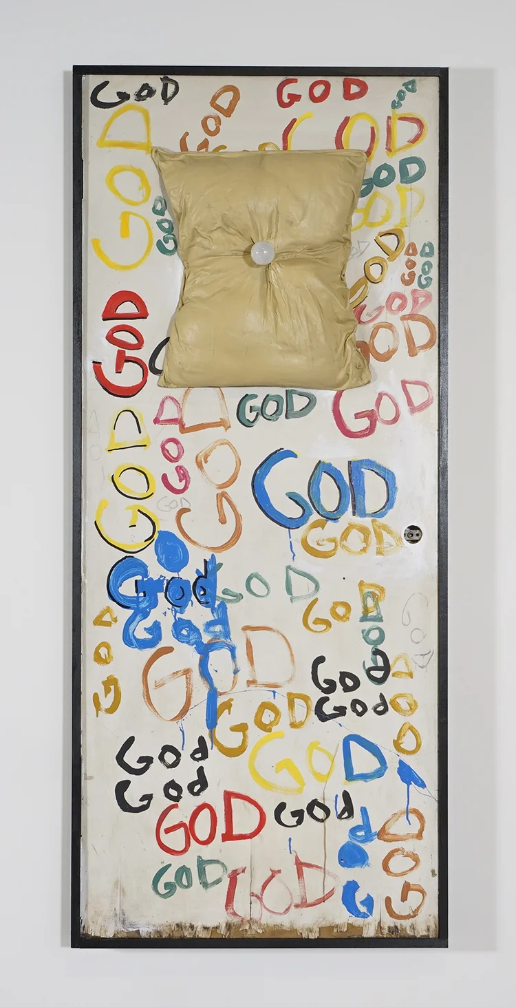 Tyree Guyton, Lights off , 2009, door, lightbulb, paint, mixed media, 78 ½ × 33 ½ × 2 in.