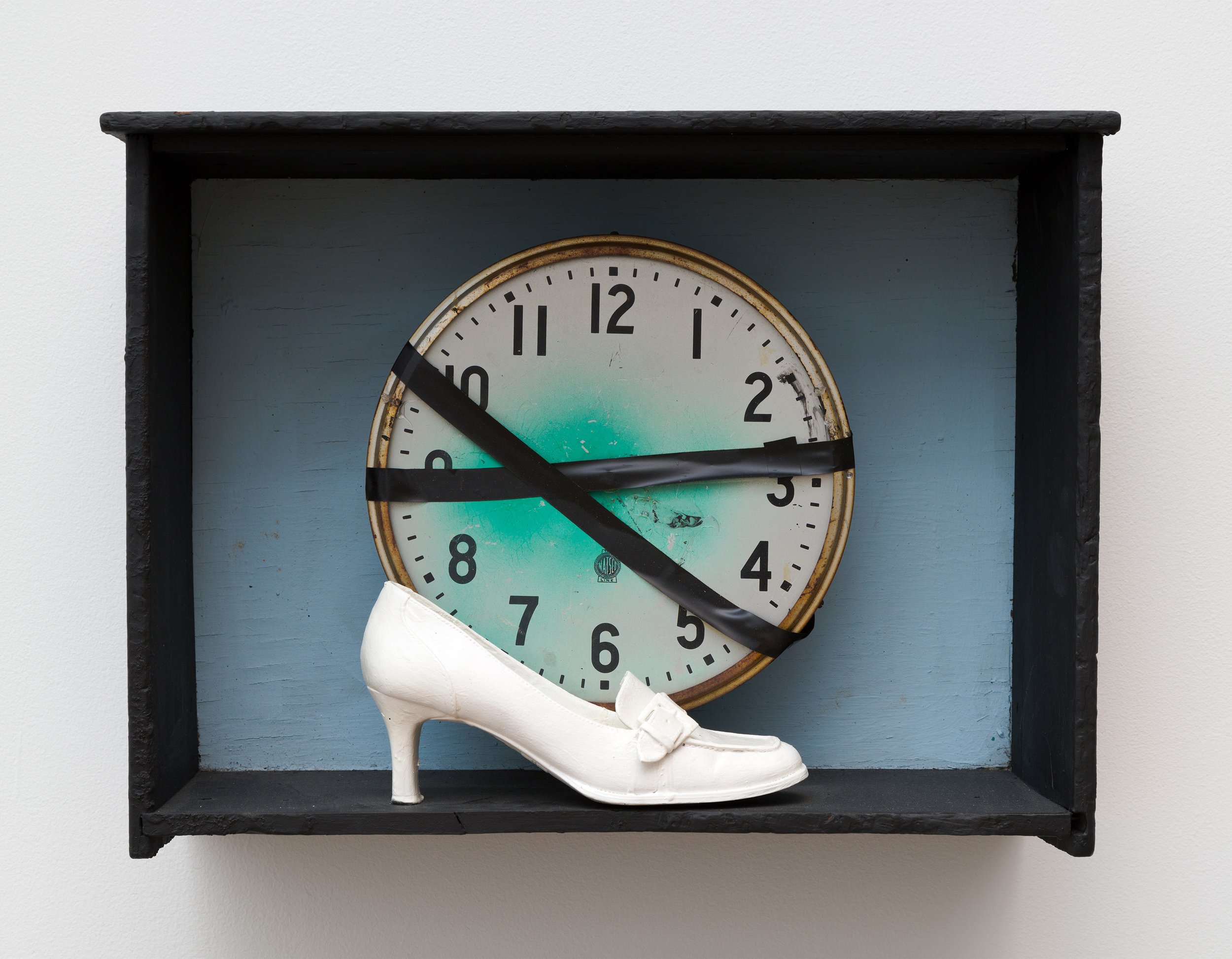  Tyree Guyton,  One step at a time , 2015, wood, leather, metal, electrical tape, 16 1/4 x 22 x 8 1/4 in 