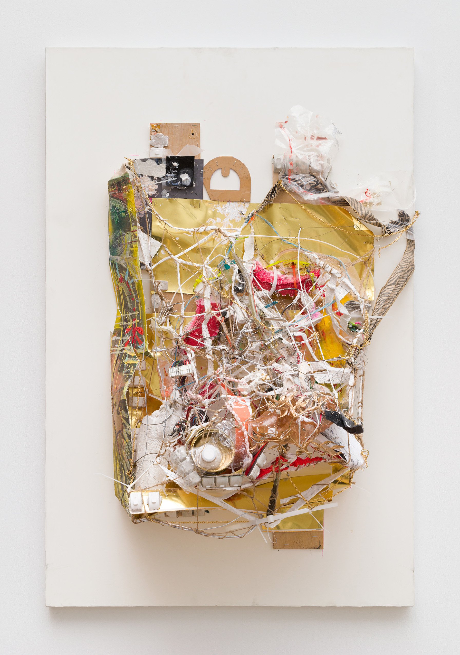  Robert Bittenbender,  Christine , 2023  Gypsum, fiber, foil, plastic on canvas, 50 x 33 x 17 in 
