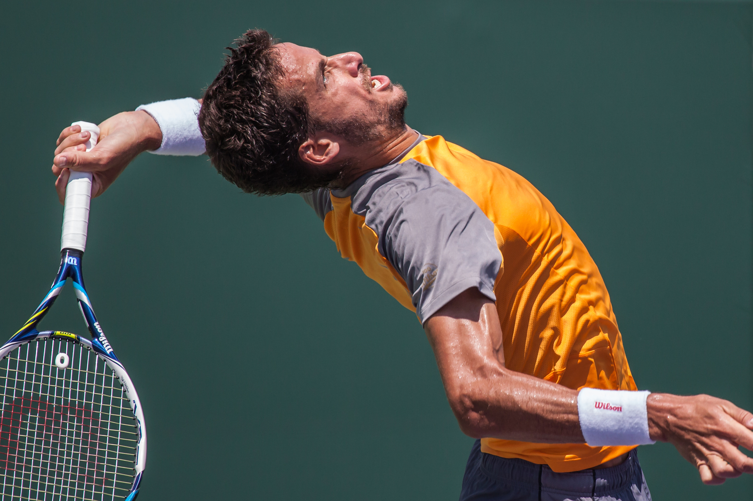  Feliciano Lopez serving at the 2015 Miami Open 