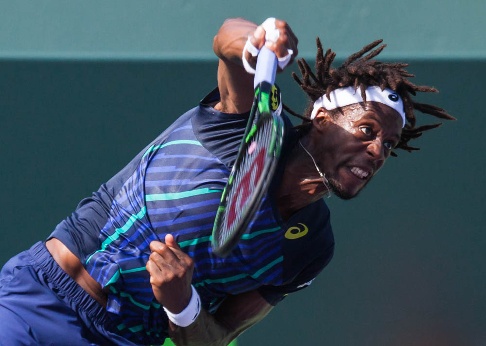  Gael Monfils serving during the Miami Open 2016 