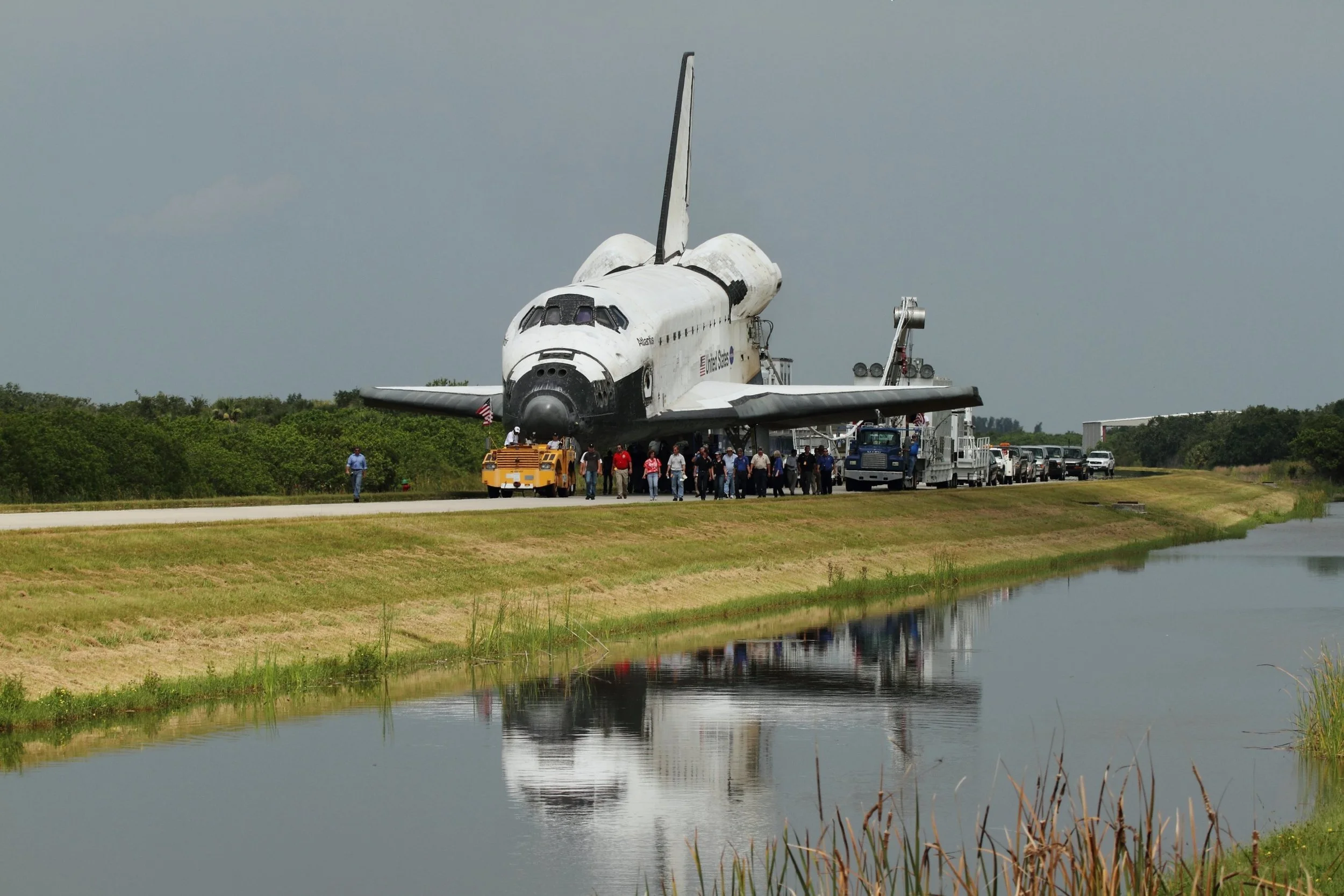 Final Towing of Space Shuttle Atlantis from the runway to the Orbiter Processing Facility at the Kennedy Space Center (STS 135)