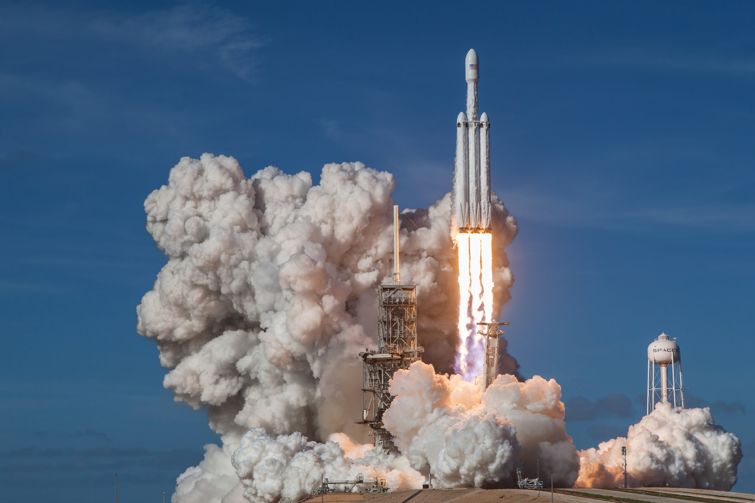  The historic launch of SpaceX's Falcon Heavy rocket, Feb 6th, 2018, from Pad 39A at the Kennedy Space Center. 