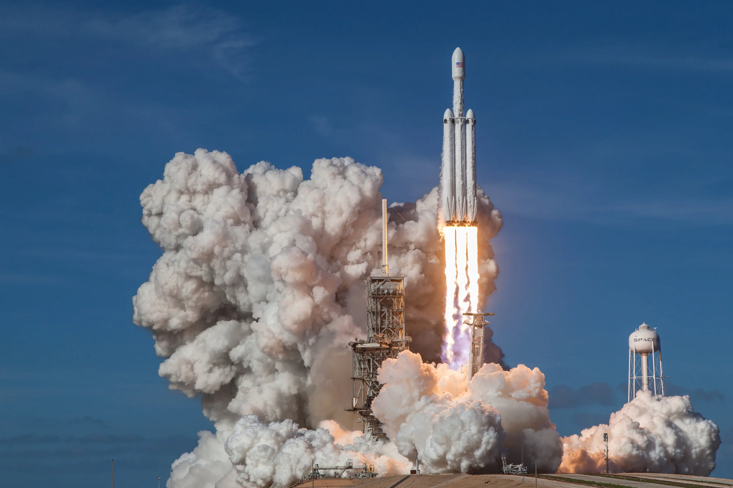 The historic launch of SpaceX's Falcon Heavy rocket, Feb 6th, 2018, from Pad 39A at the Kennedy Space Center.