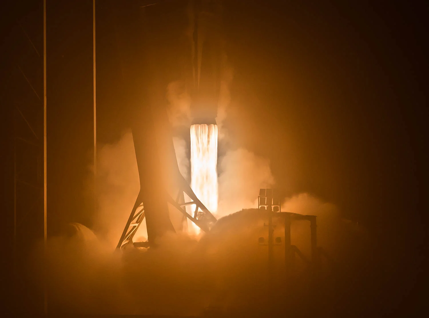 March 2 - 2019. A close up look of SpaceX’s Falcon 9 rocket lifting off from Launch Pad 39 at the Kennedy Space Center in Florida, delivering the first Crew Dragon capsule to the International Space Station on its DM-1 Mission.