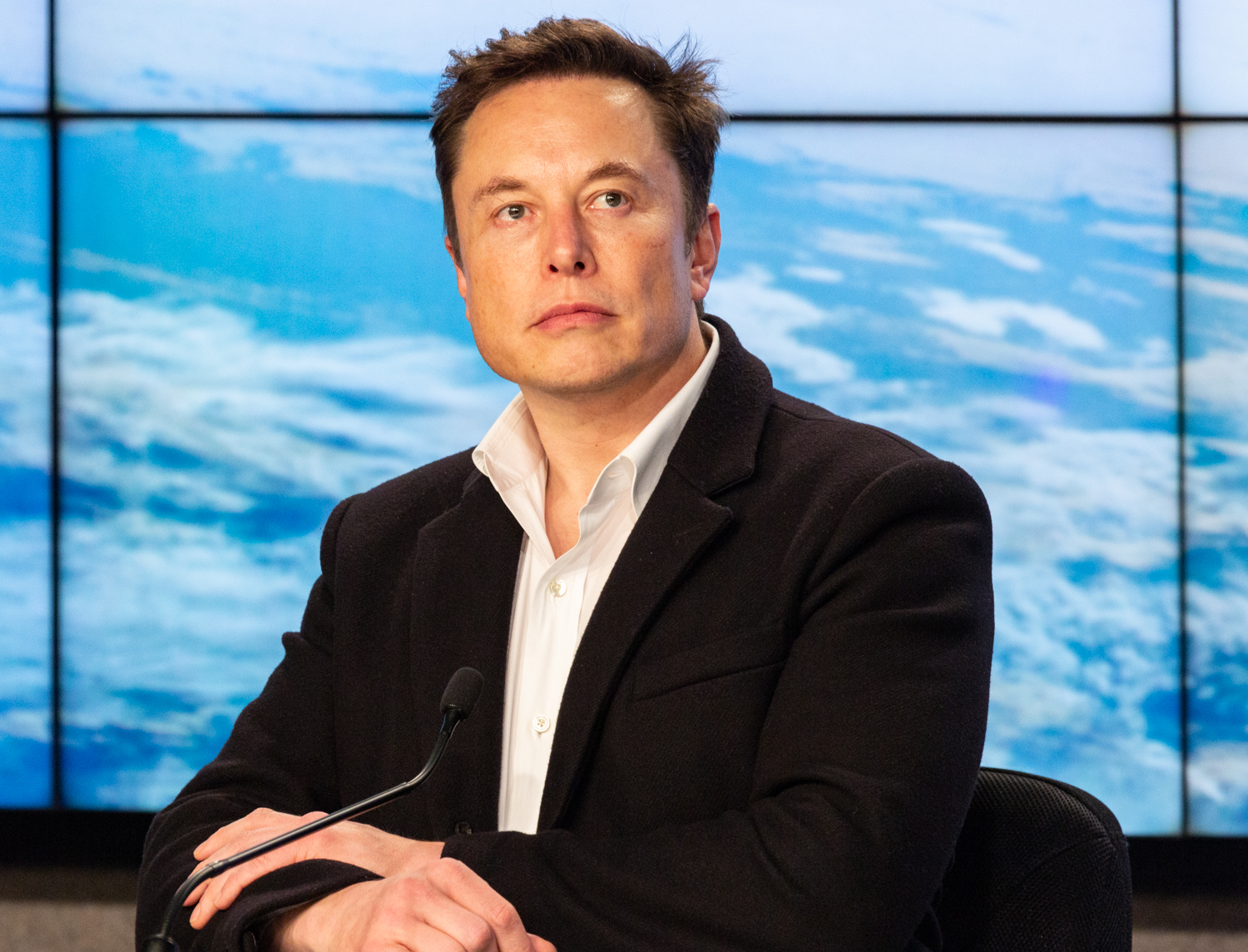  March 2nd, 2019. SpaceX’s Founder and Chief Design, Elon Musk, during the press conference at the Kennedy Space Center after the successful launch of the DM-1 mission. 