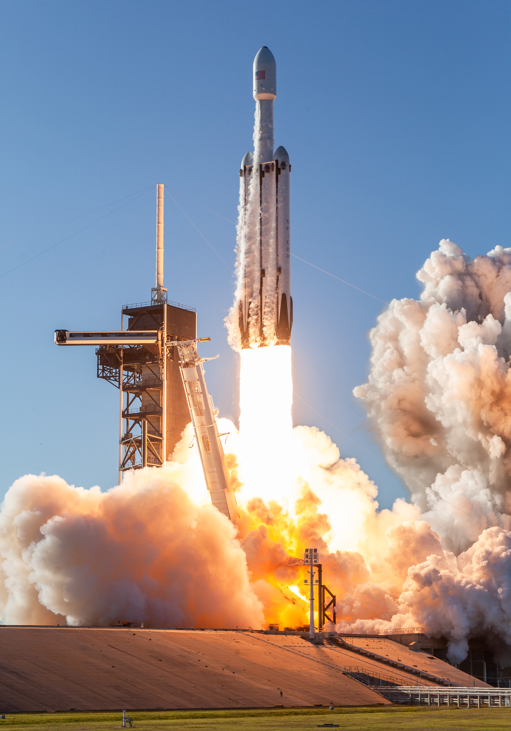  (April 11 - 2019) SpaceX’s Falcon Heavy rocket liftoff from Launch Pad 39A at the Kennedy Space Center on its first commercial mission carrying the ArabSat6A satellite. 