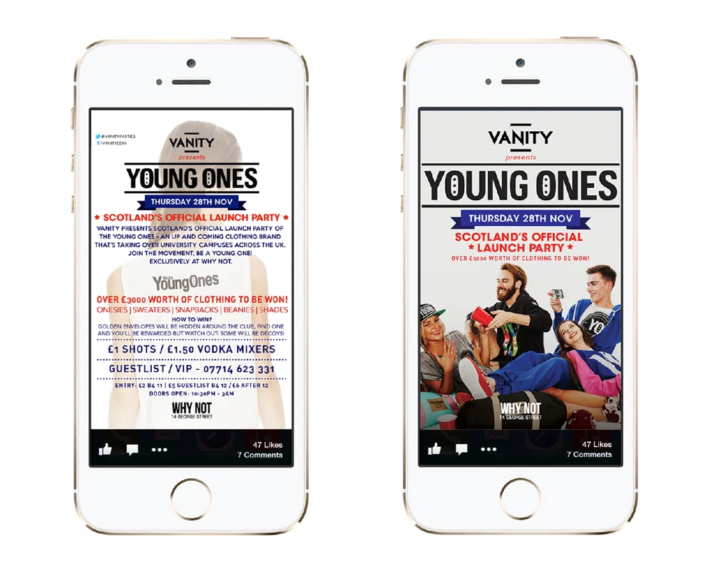 Social media promotion for Scottish launch of apparel brand Young Ones. 