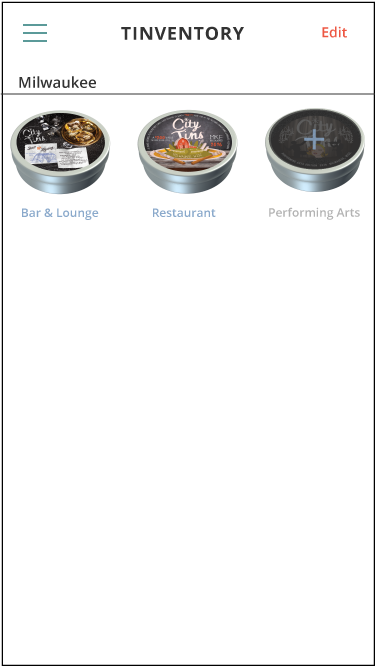 This user has set up their Tinventory for their home city, Milwaukee, with two CityTins marked as available.