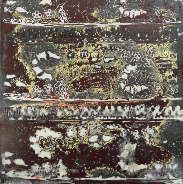 Mountain I, encaustic, gold leaf, 6" x 6", $200