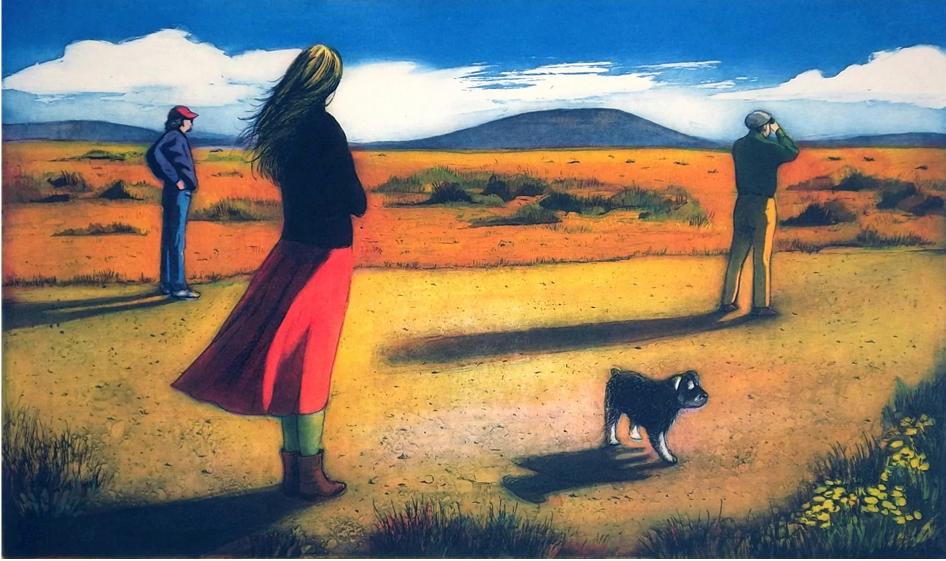 'Trainspotting', colored etching, Mary Teichman