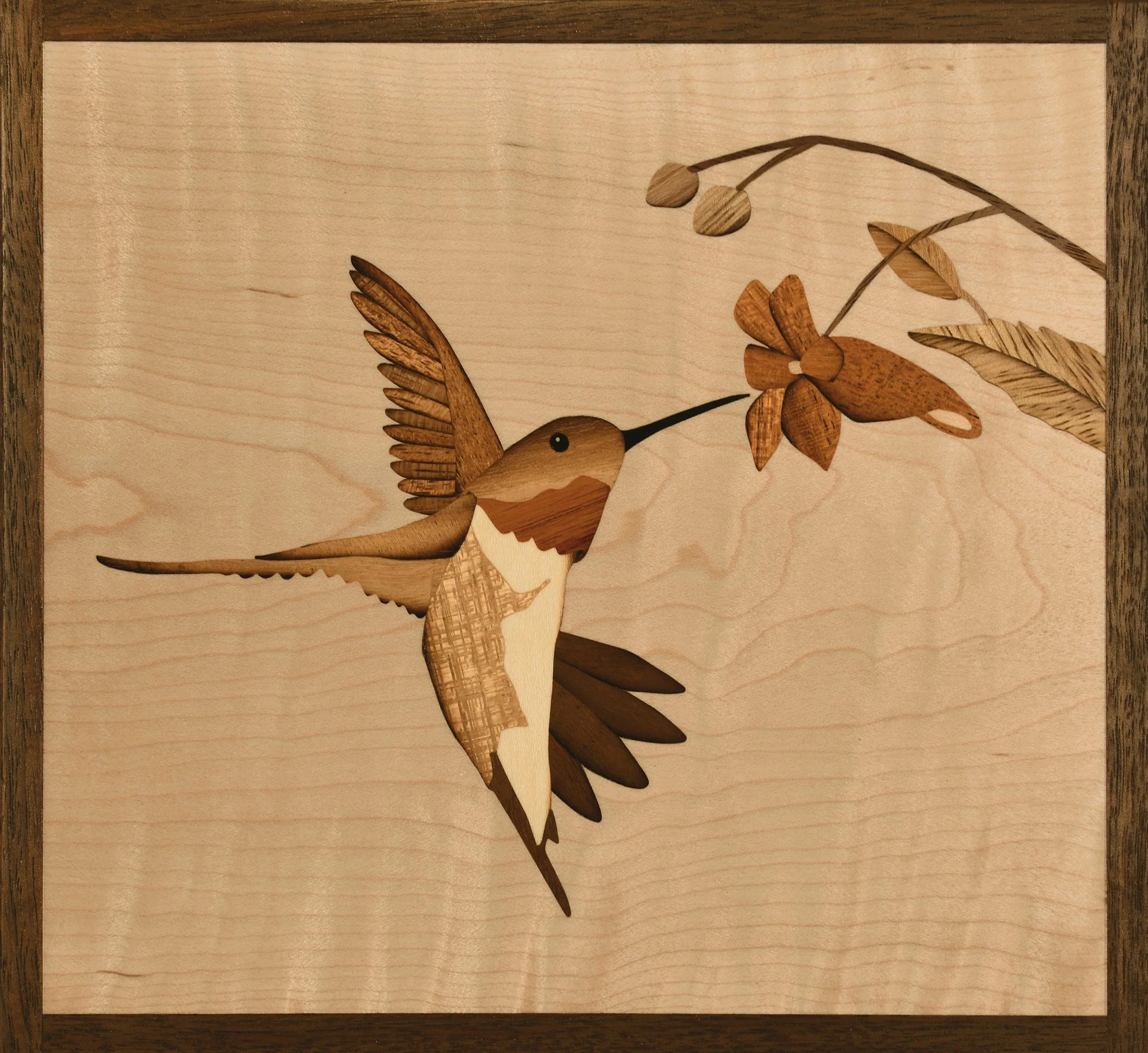 "70 Wingbeats Per Second", marquetry, 7.25" x 6.75"
