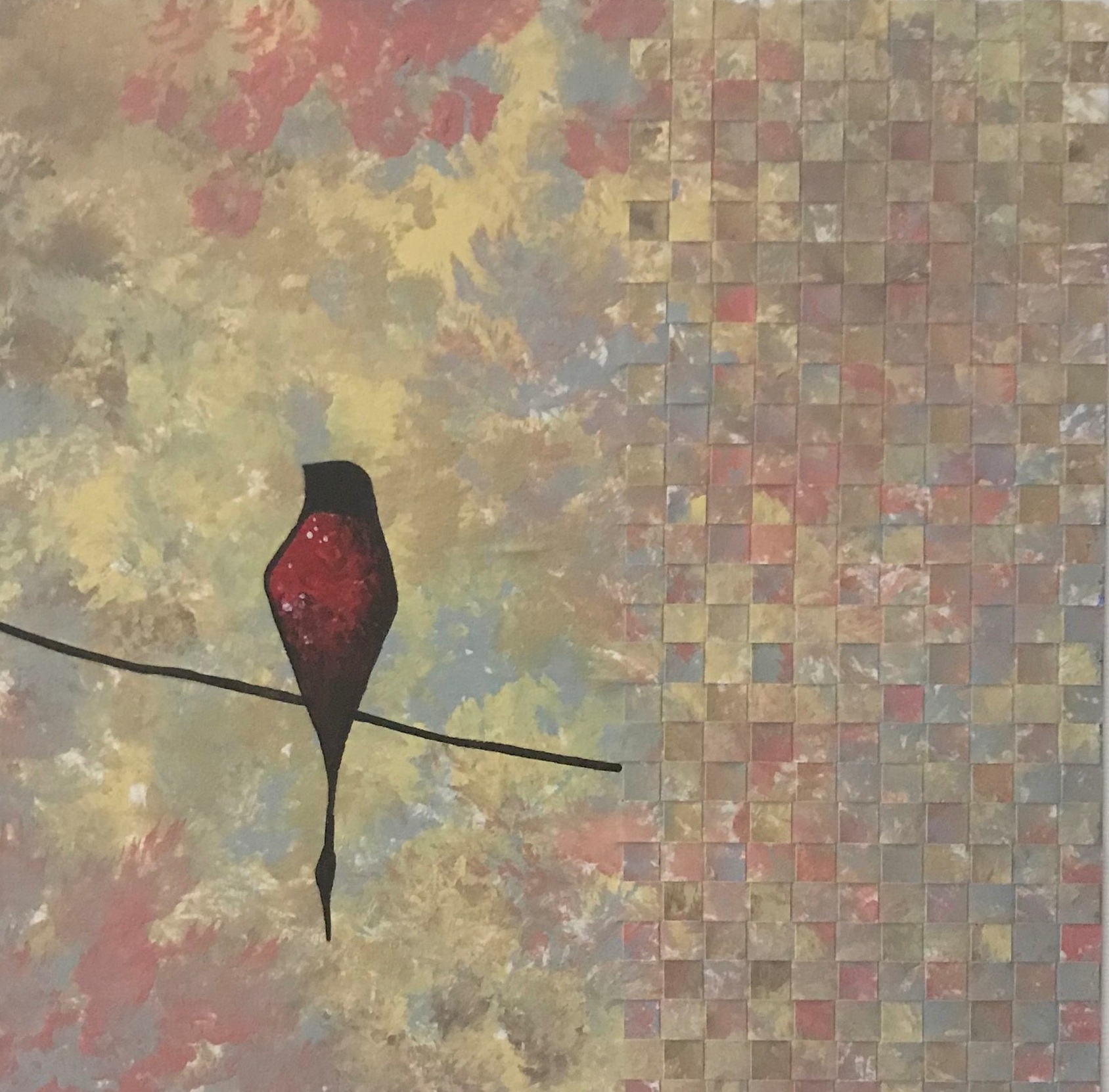 "Looking Forward, Looking Ahead II", painted paper weaving, 8" x 8", SOLD