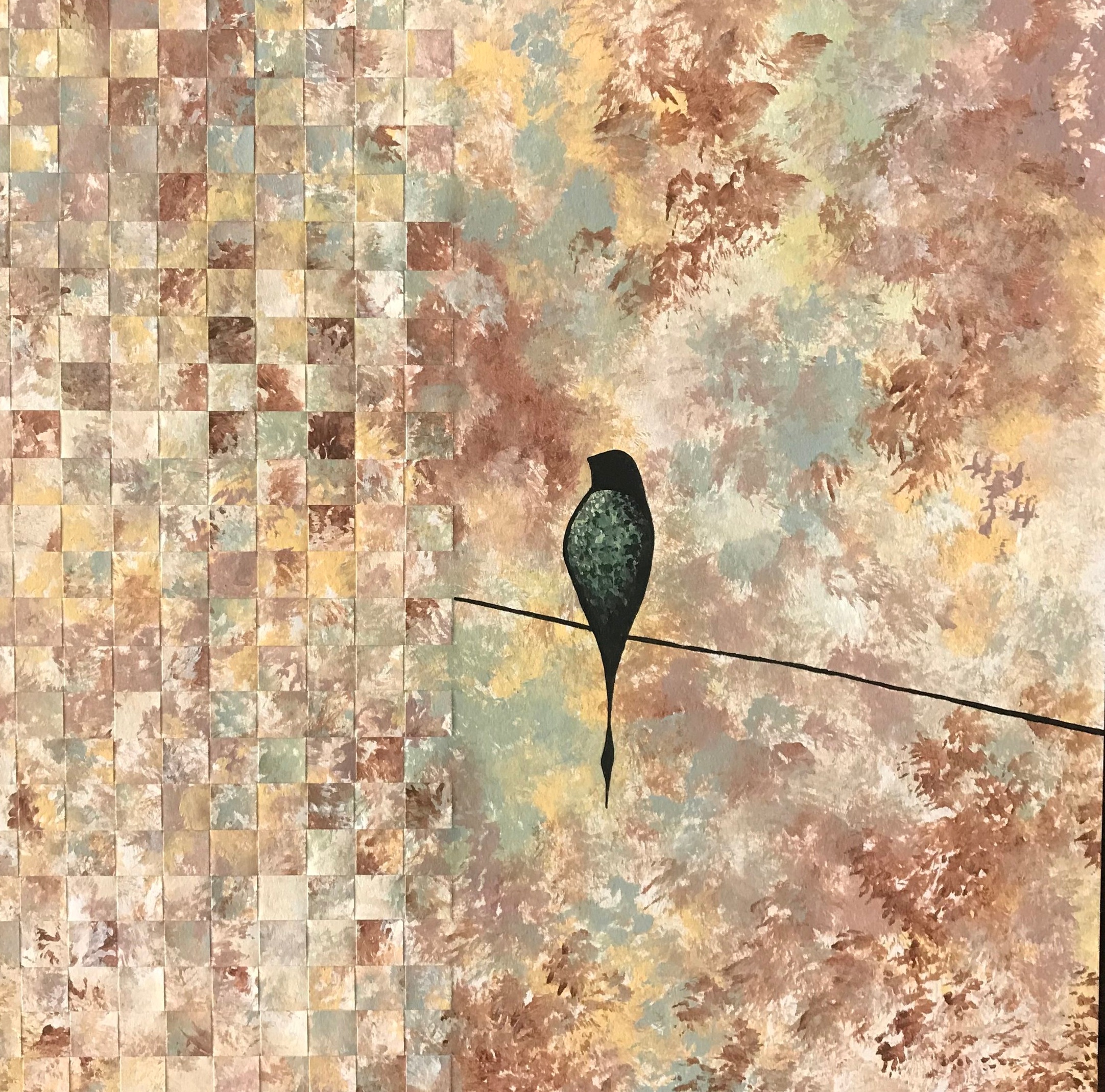 "Fall Into Silence", painted paper weaving, 12" x 12", SOLD