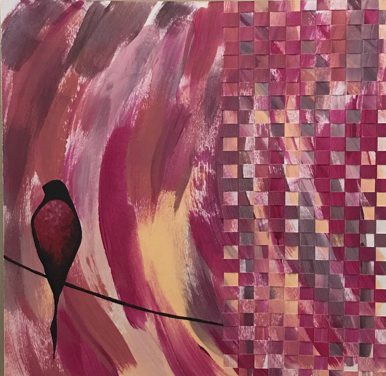 "Living In The Winds" painted paper weaving 8" x 8", SOLD