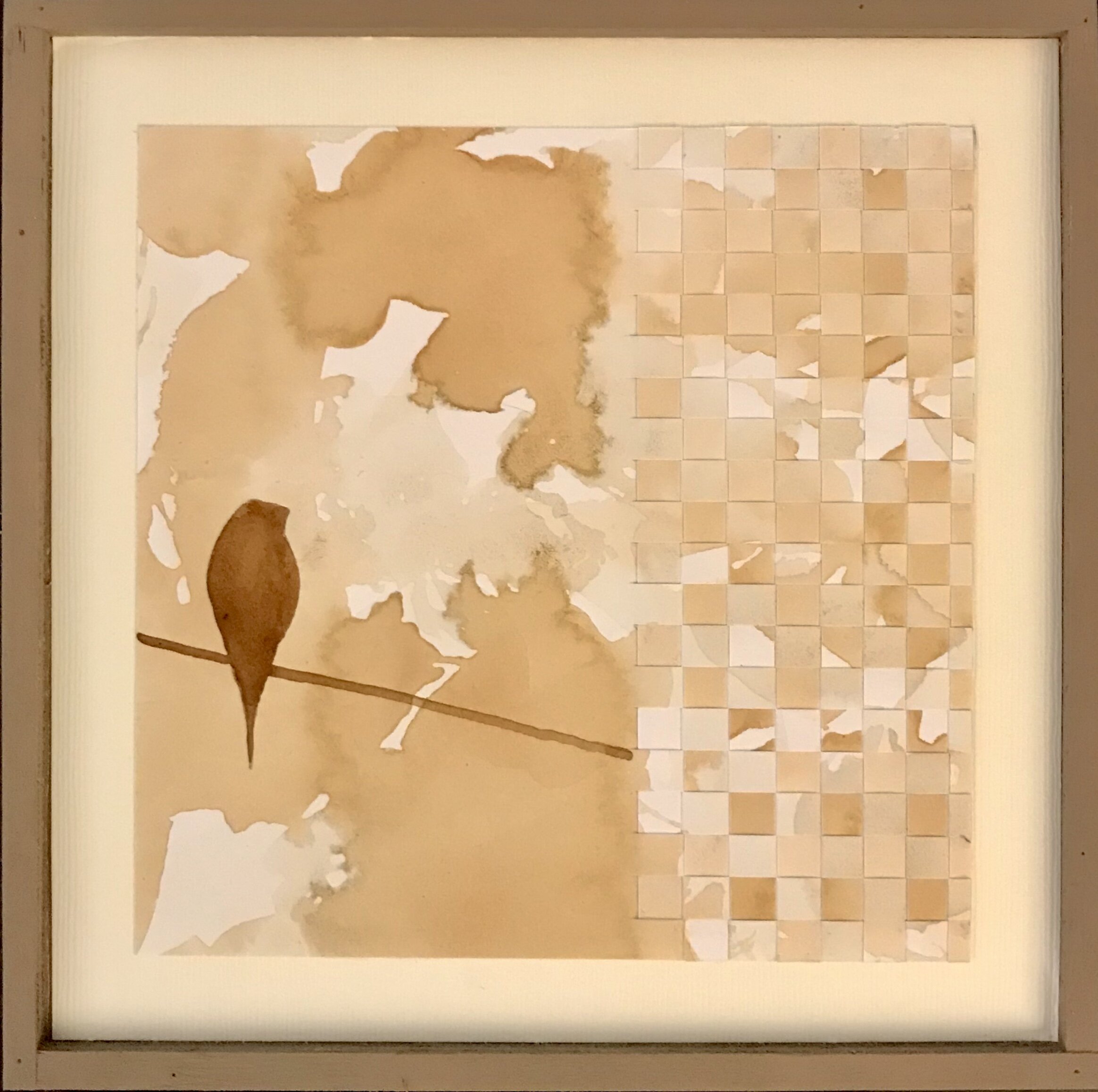"Macchiato", coffee stained woven paper, 6" x 6", $90 (framed)
