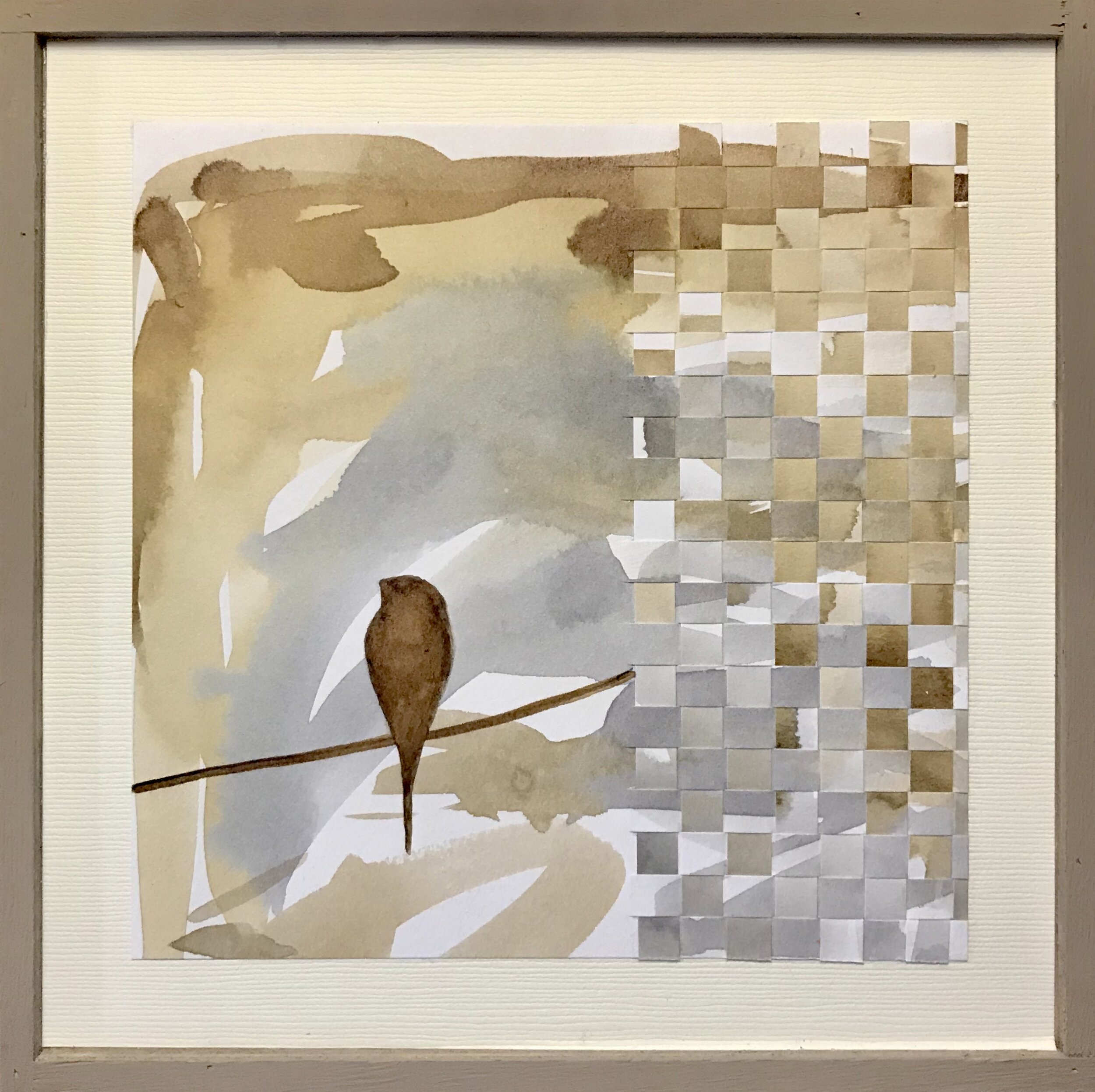 "Rinascere", tea stained woven paper, 6" x 6", $90 (framed)