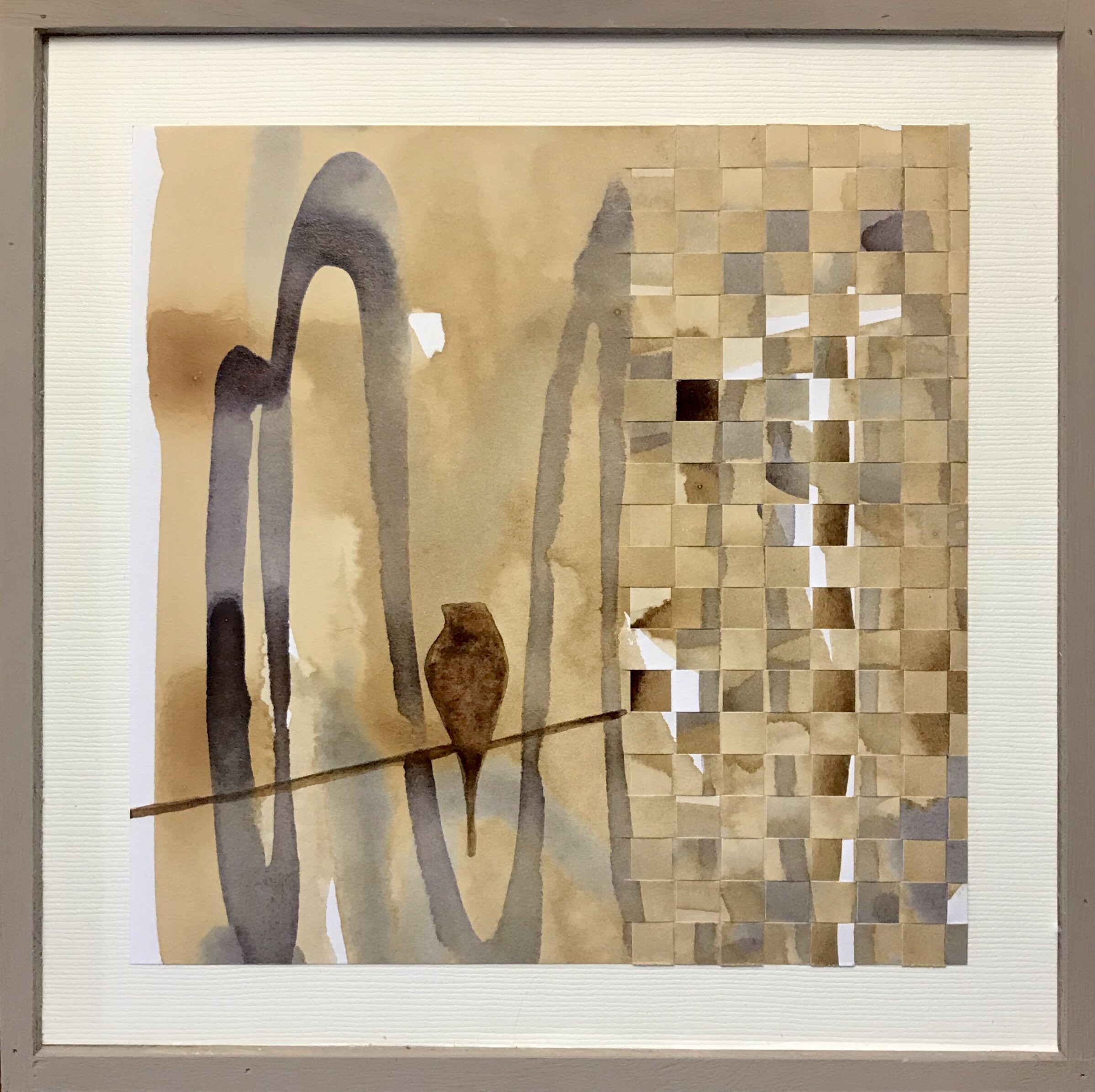 "Rinascere III", tea stained woven paper, 6" x 6", $90 (framed)