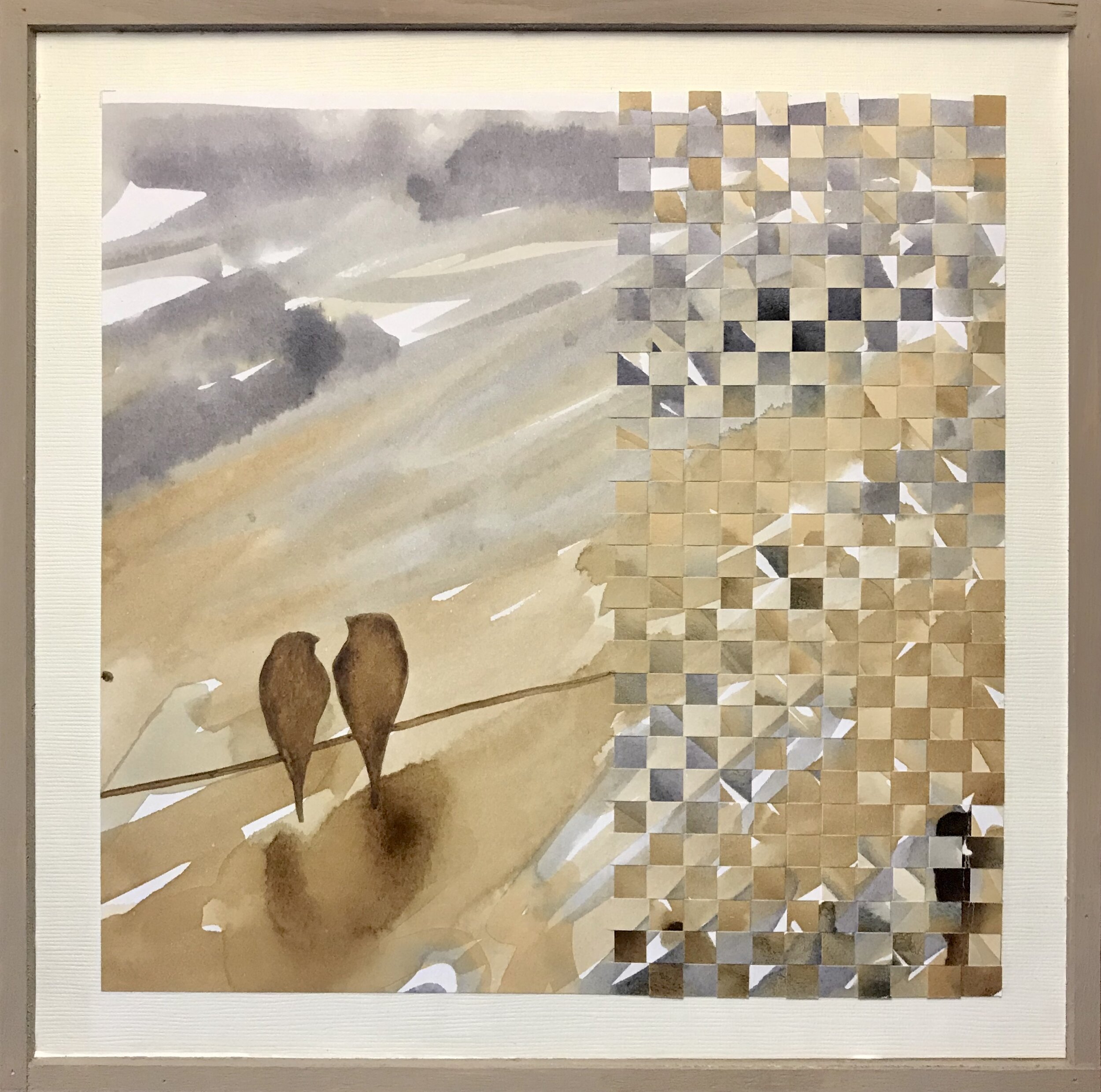 "Sconosciuta II", tea stained woven paper, 8" x 8", 110 (framed)
