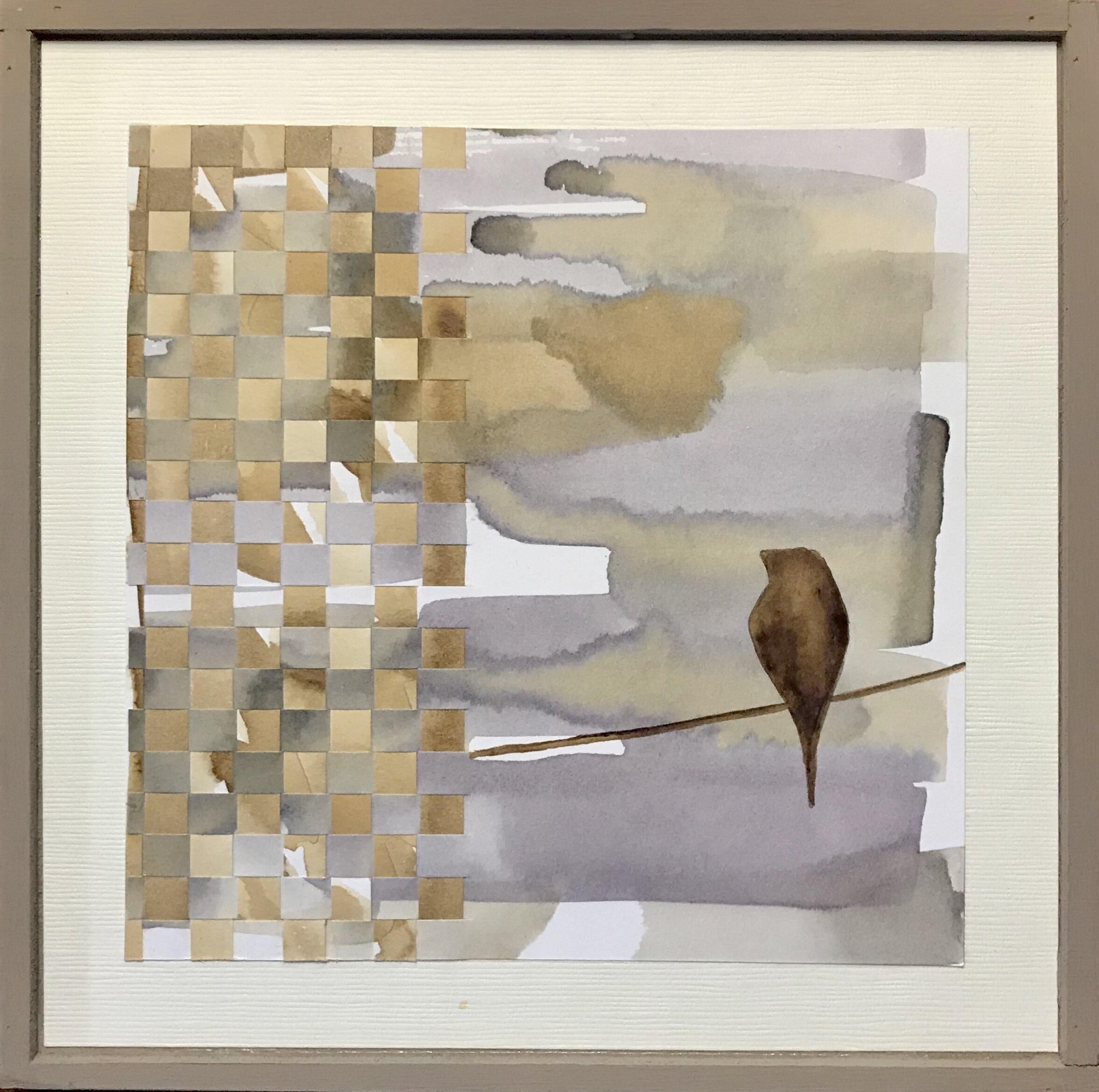 "Uccello Sconosciuto I", tea stained woven paper, 6" x 6", $90 (framed)