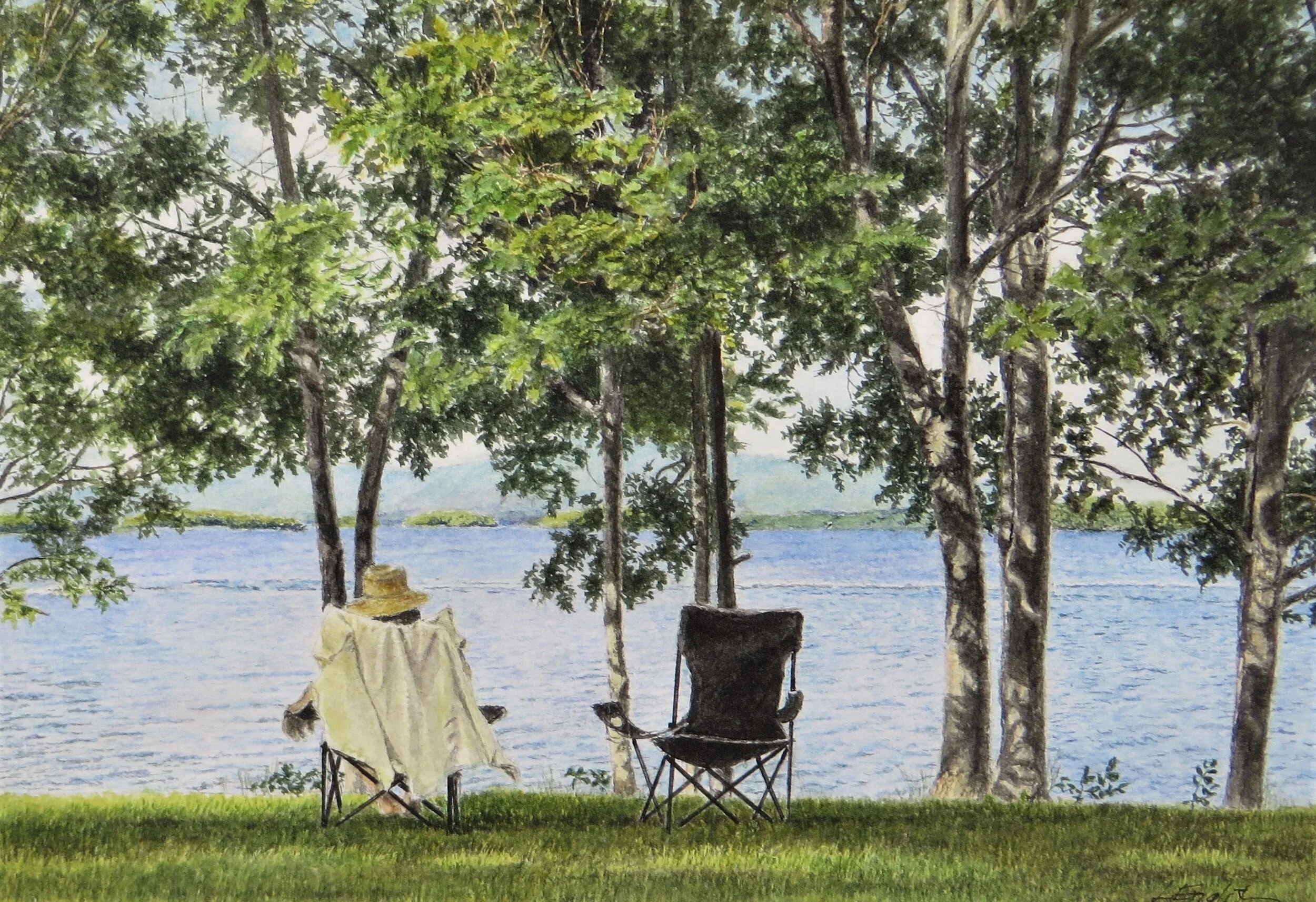 "After Breakfast", watercolor, 4.5" x 7" SOLD (framed) 
