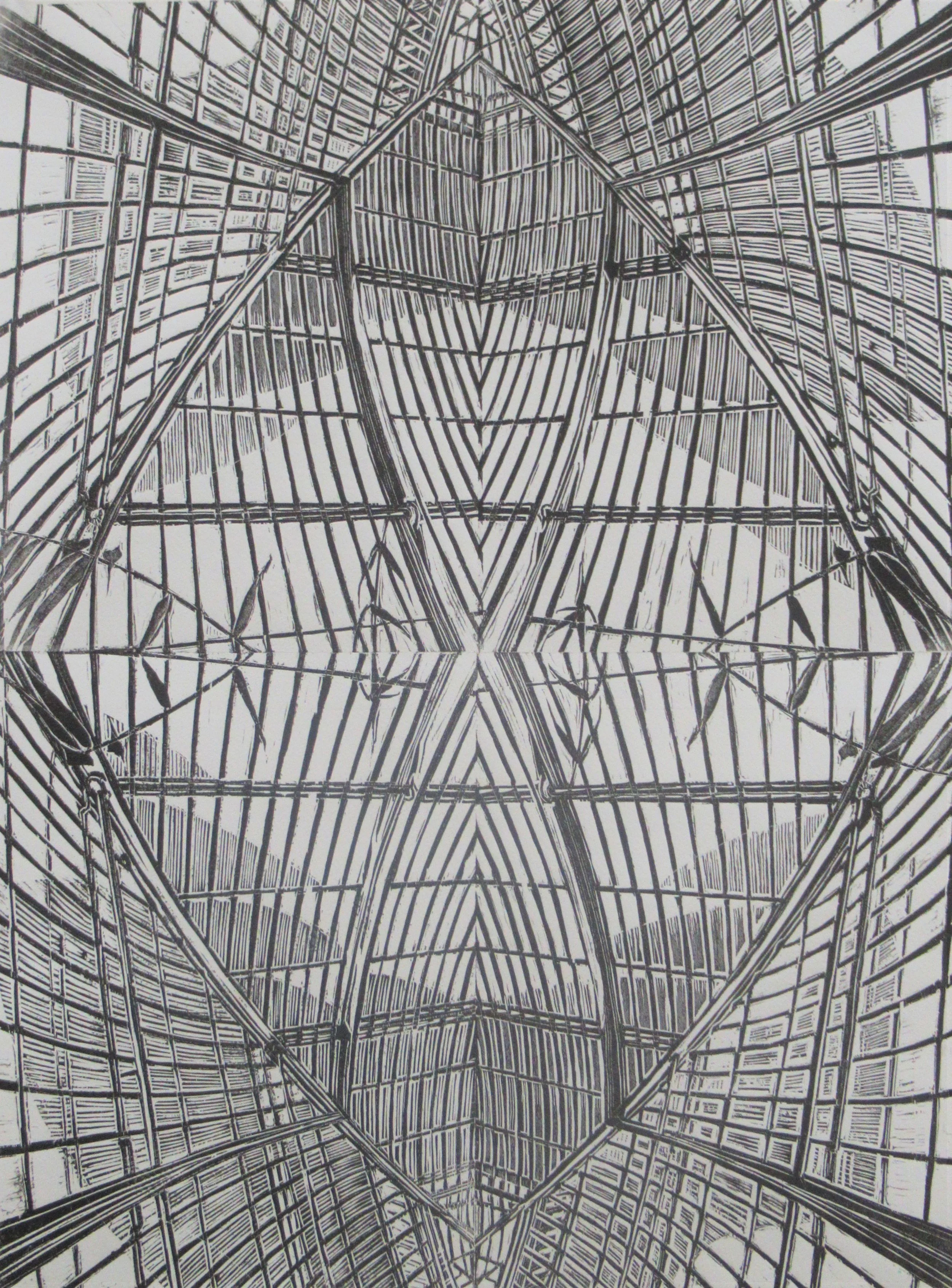 "Glass Ceiling", woodblock, 24" x 18", $1,100 (framed)