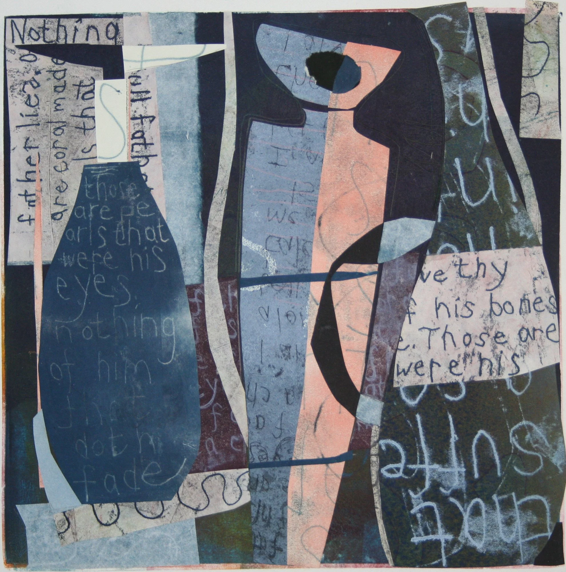 "Tempest In A Teapot", monotype collage, 10" x 10", $375 (framed)