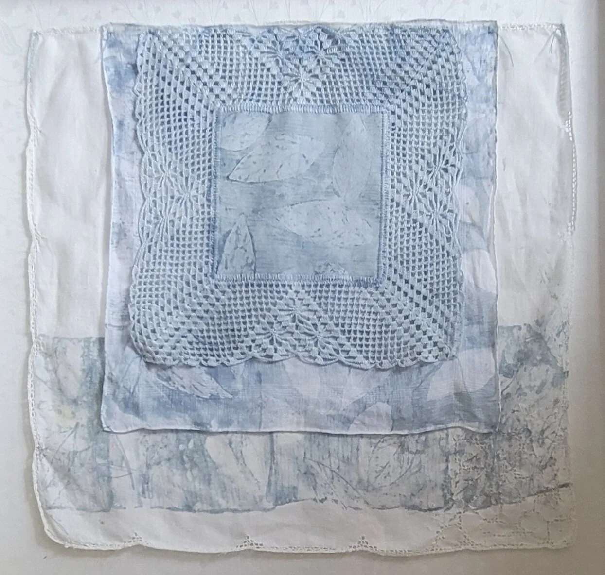 "Vintage Indigo", textile, 21" x 21", $350 (framed)
