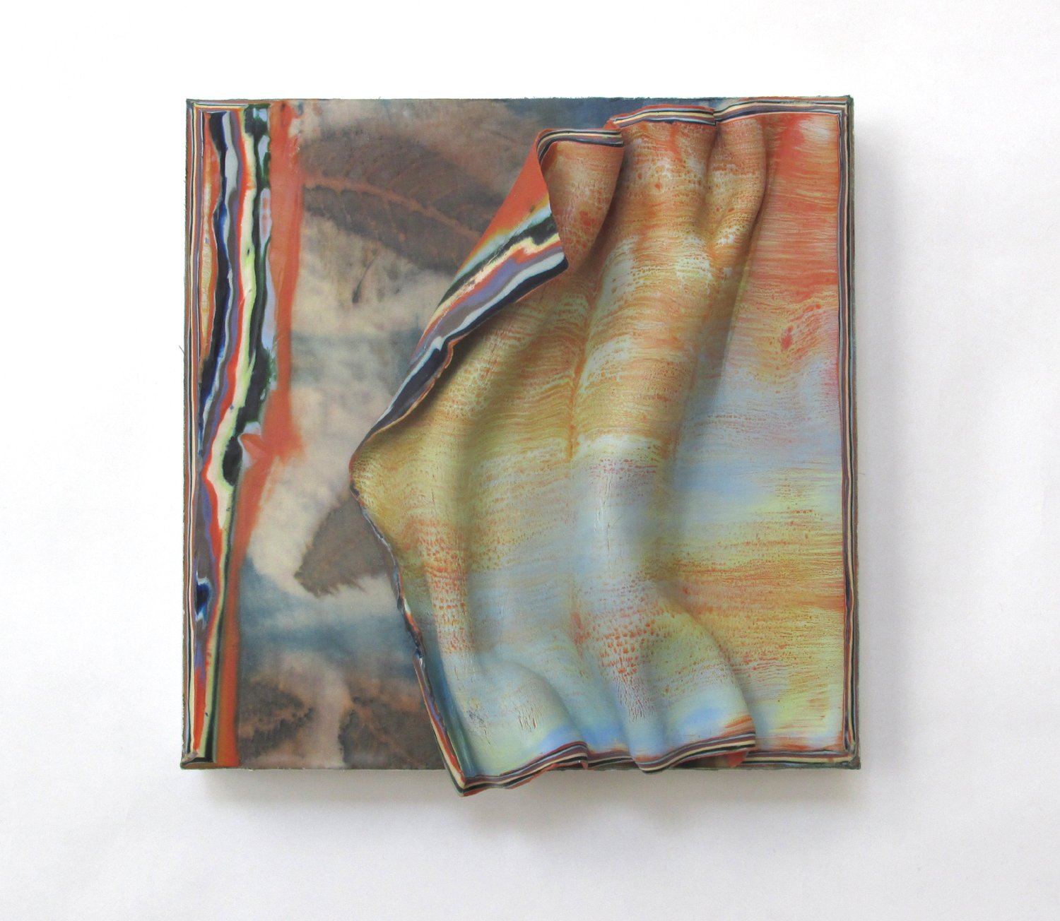 "A World Below", encaustic relief, eco printing on silk, 8.25" x 8", $350 (framed) SOLD