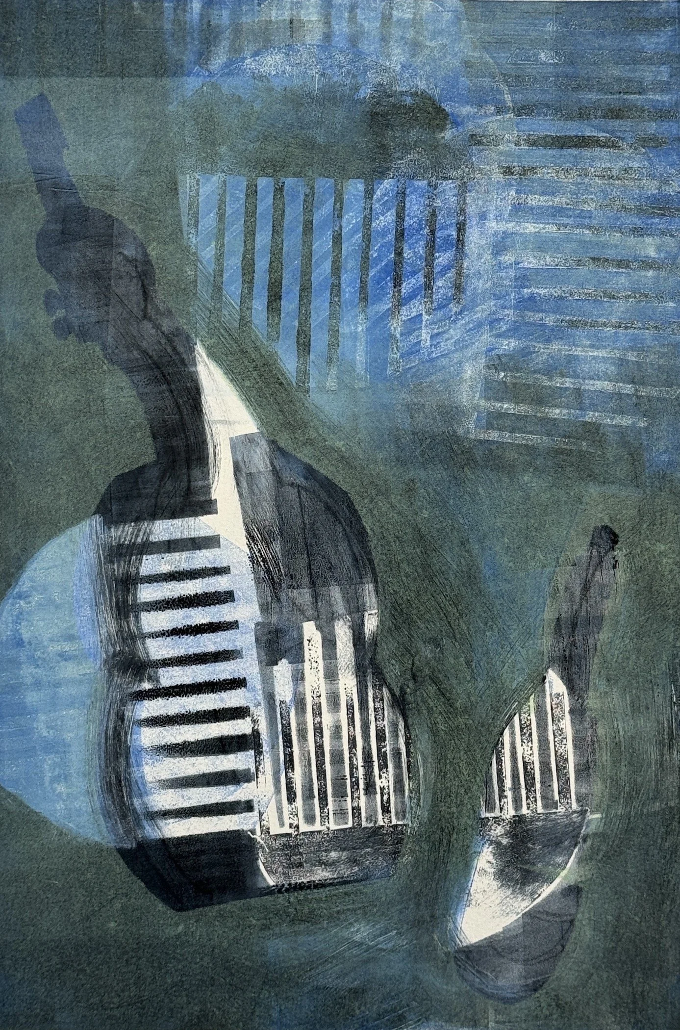"Blue Serenade", monoprint, 25" x 19", $900 (framed)