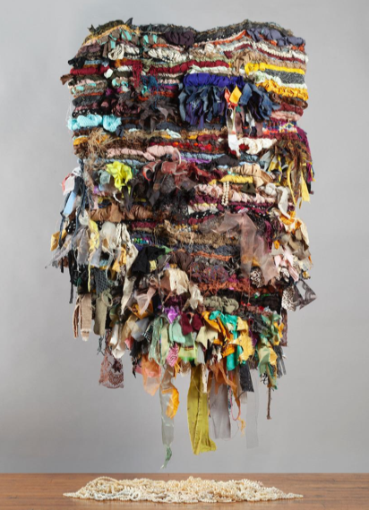 Art by JODI COLELLA, "Queen Of Queens", twined weaving, 64” x 25” x 8”, $2800, inspired by the book by JENNIFER MARTELLI