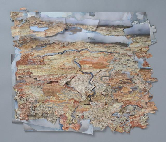 Art by PHYLLIS EWEN, "Cauldron", sculptural pigment print, paint, 22” X 26” X 1.5”, $500, Poetry by DENISE BERGMAN