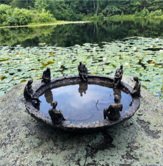 Art by LINDA HOFFMAN, "Just Sitting", bronze, 9.5” x 21",  $5600, SOLD       Poetry by JENNIFER JEAN 