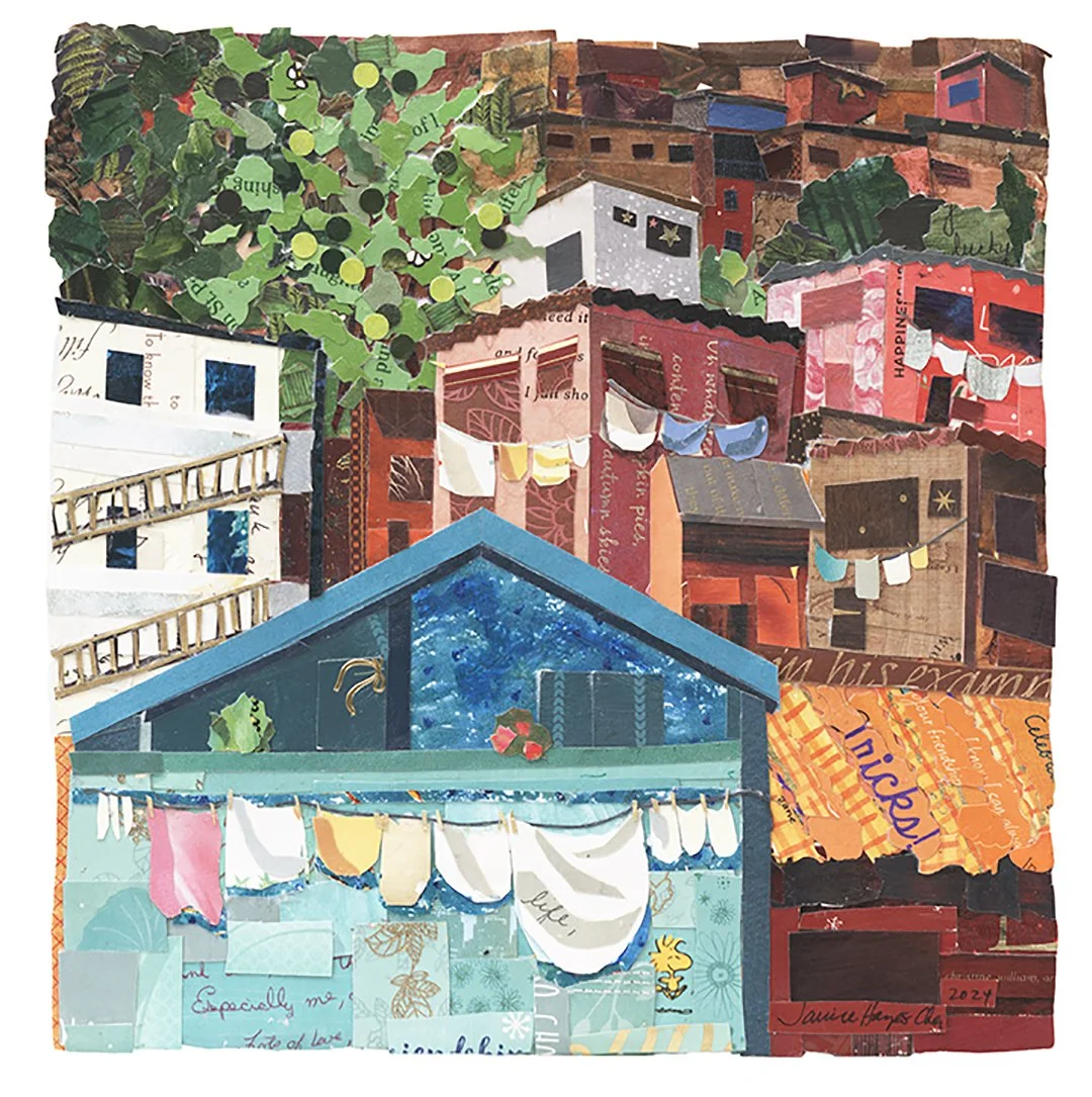 "Laundry, Medellin", mixed media, 13" x 13", $1,200 (framed)