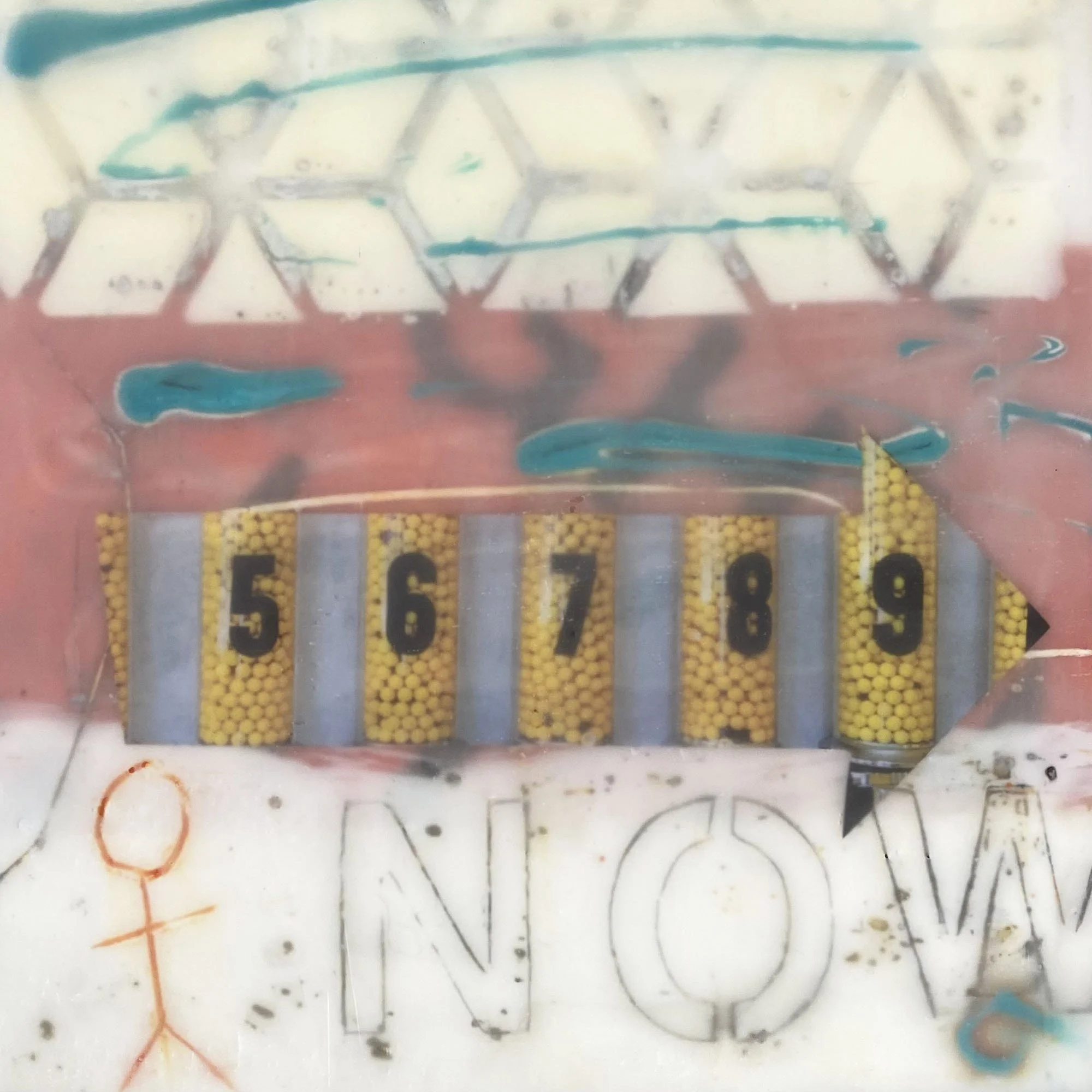 "On The Wall II", mixed media, oil, encaustic, gelli collage, 5" x 5", $95