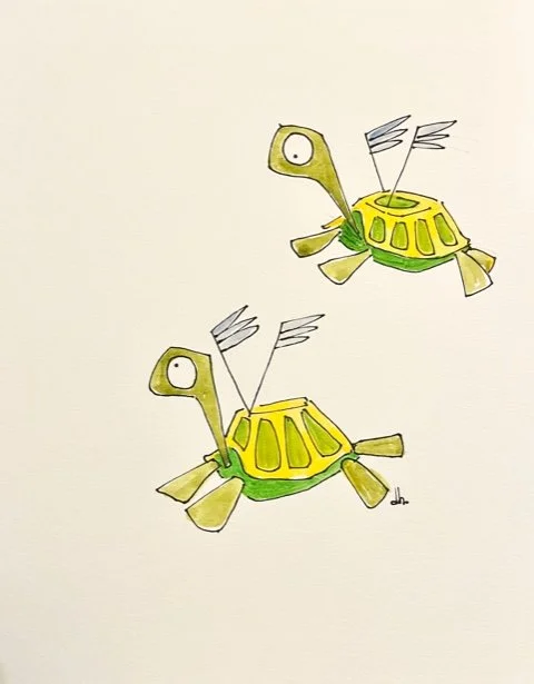 "Two Turtle Doves", watercolor &amp; ink, 10" x 8", $50 (framed) SOLD