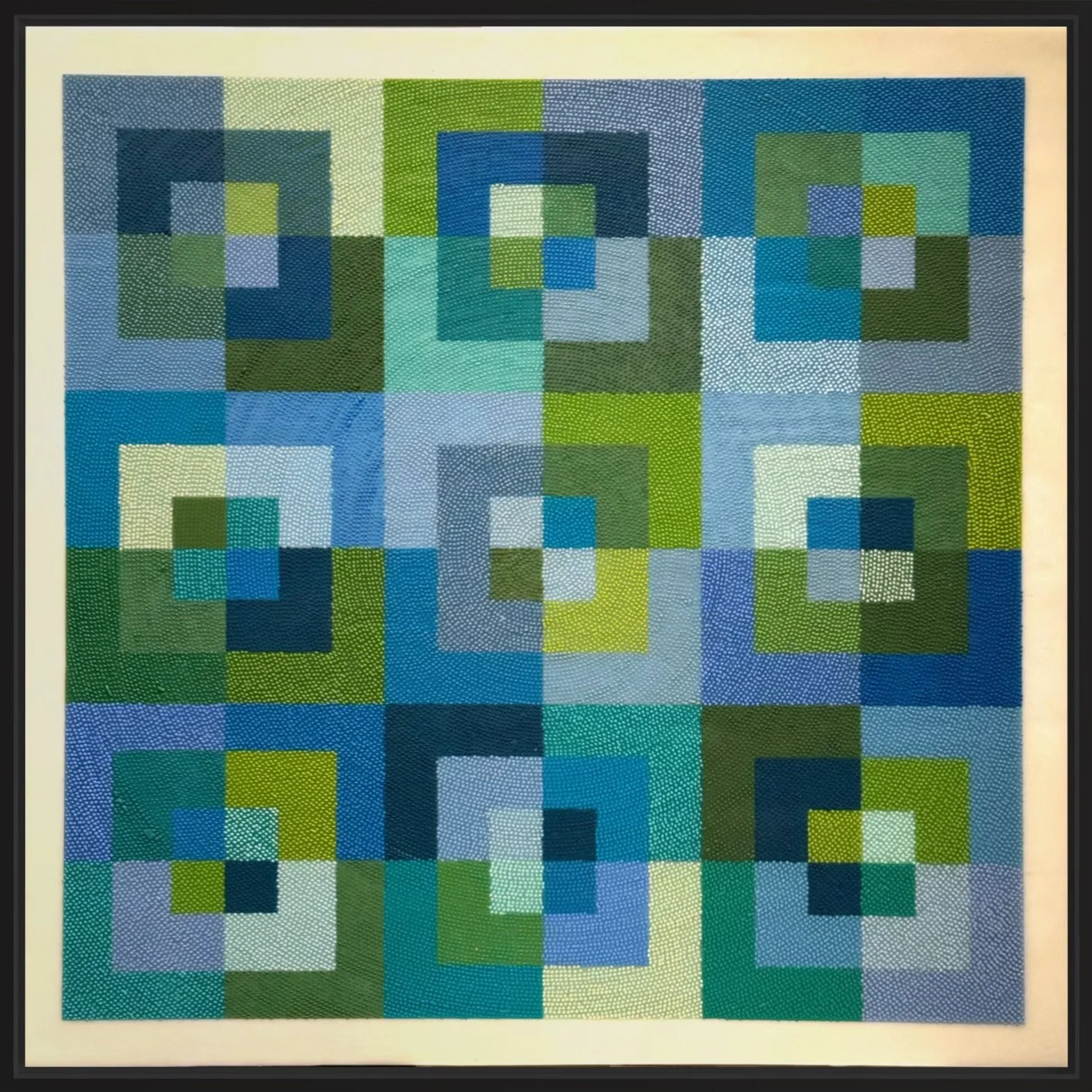 "Drunkard Path Goes Square II", mixed media encaustic, 24" x 24", $1,600 (framed)