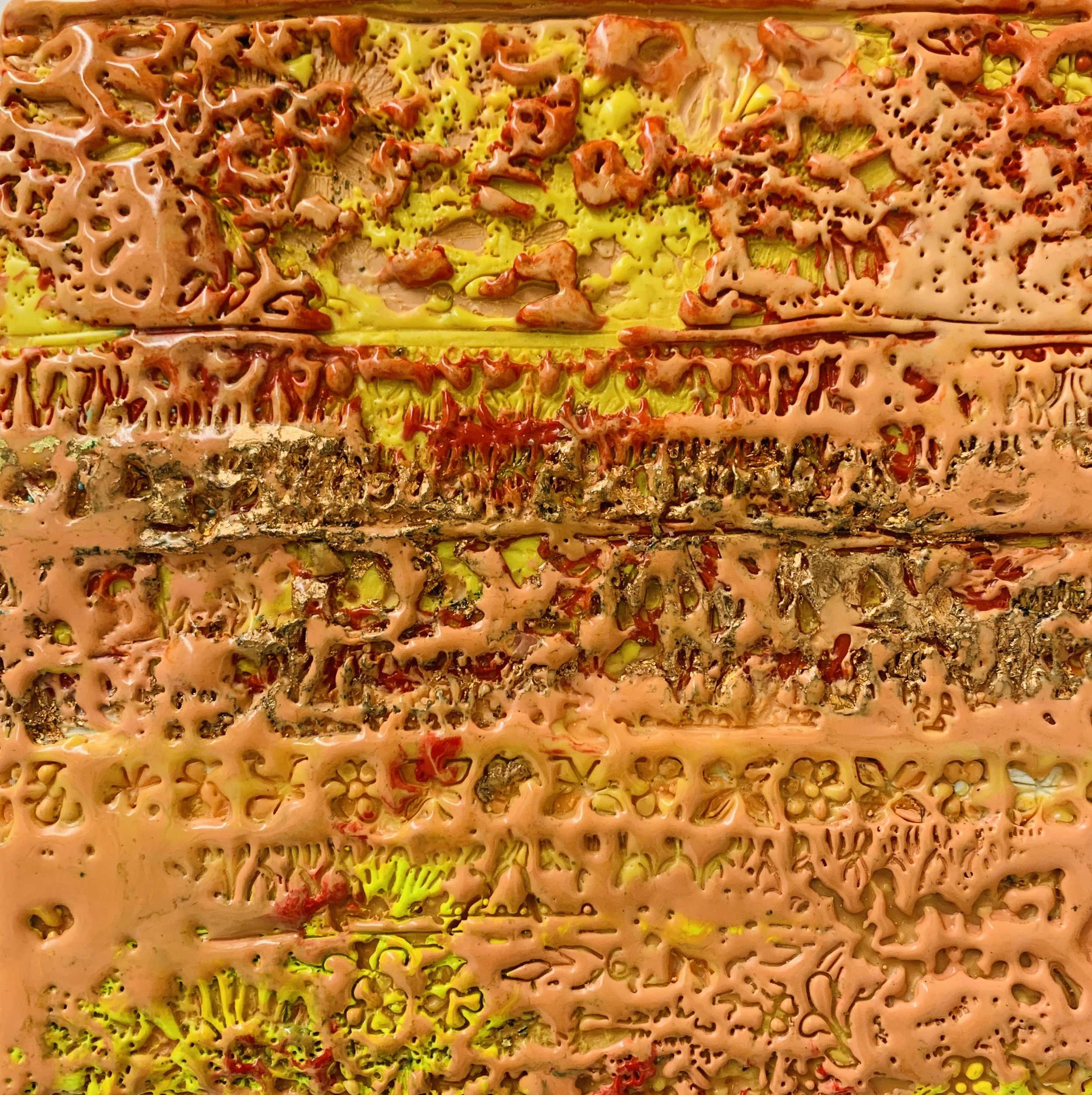 "Baroque: Etude XIX", encaustic &amp; copper leaf, 6" x 6", $250