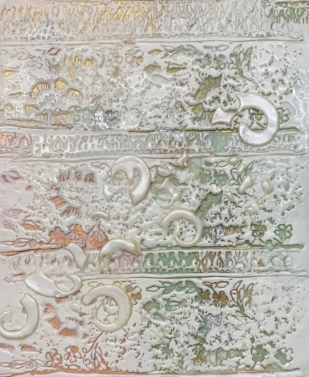 "Baroque: Etude XV", encaustic &amp; metal leaf, 7" x 5", $300