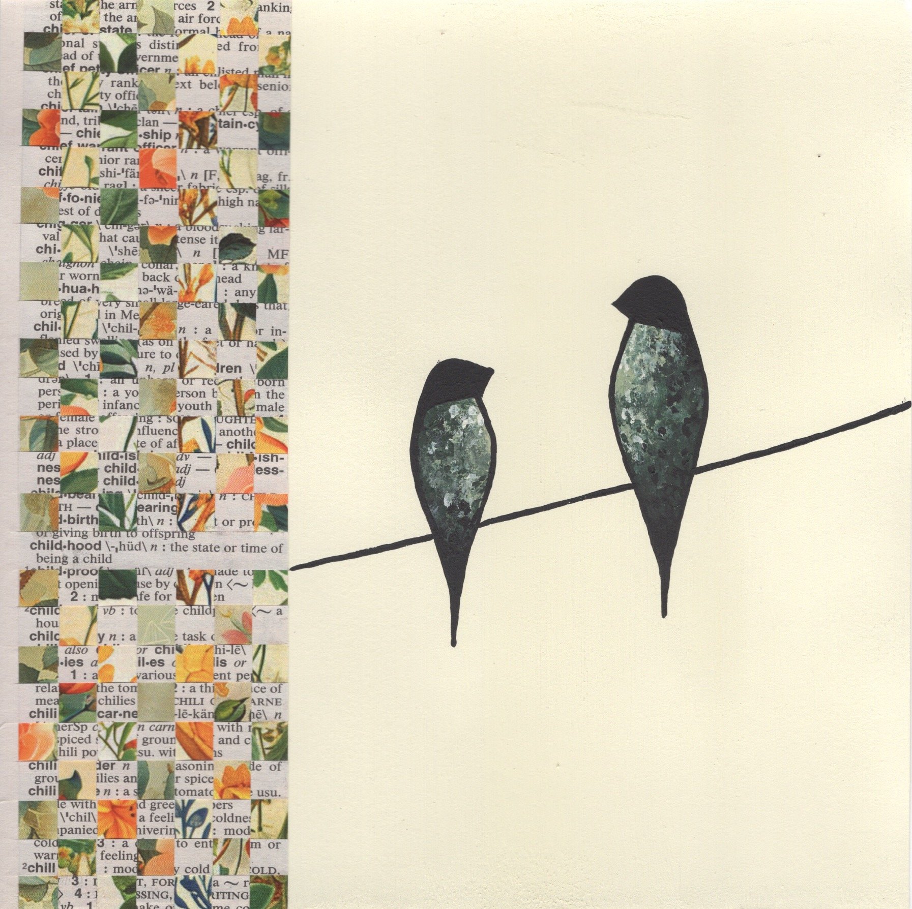 "Childhood", painted paper weaving, 8" x 8", $110 (framed) SOLD