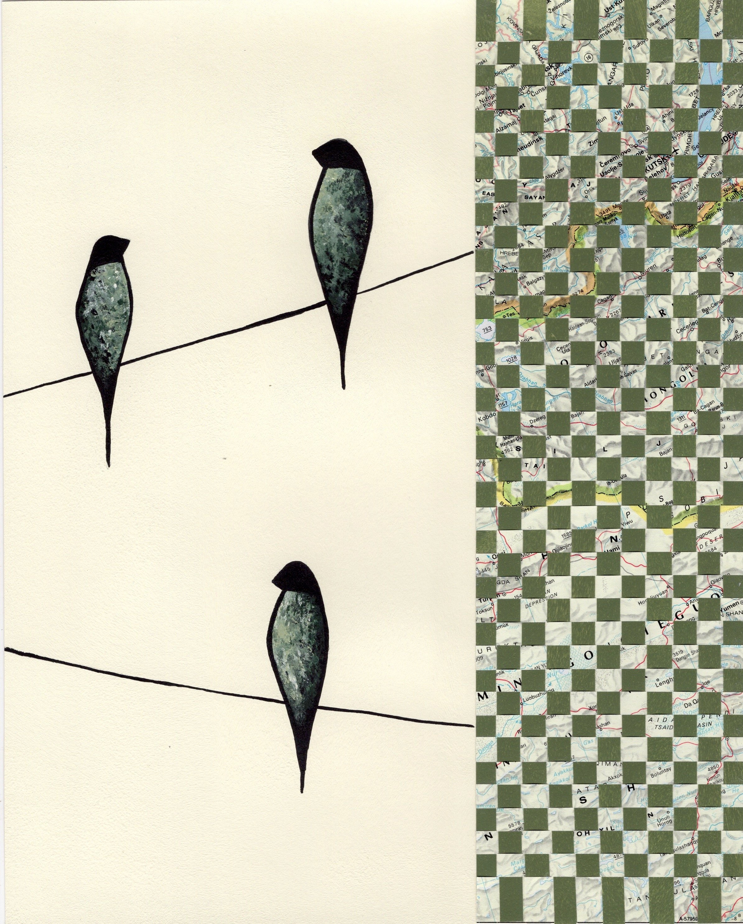 "Faraway Places", painted paper weaving, 10" x 8", $120 (framed)