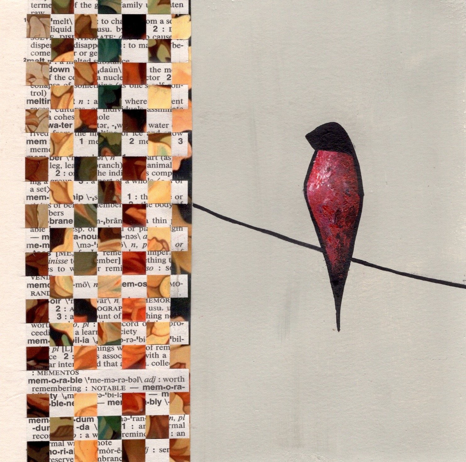 "Memorable", painted paper weaving, 5" x 5", $90 (framed) SOLD