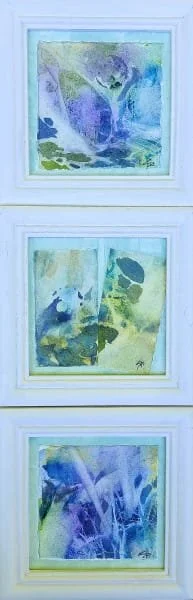 "Finishing School", watercolor, 18" x 6" (triptych), $295 (framed set)